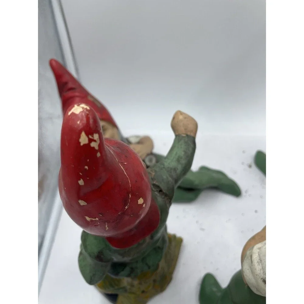 RARE Vintage Heissner West Germany Terracotta Garden Gnome Set of 4 + Mushroom